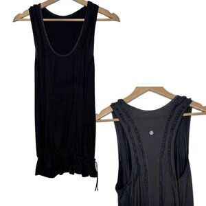Lululemon Swiftly Tie Waist Black Scoop Neck Ruffle Racerback Tank Top Size: 6